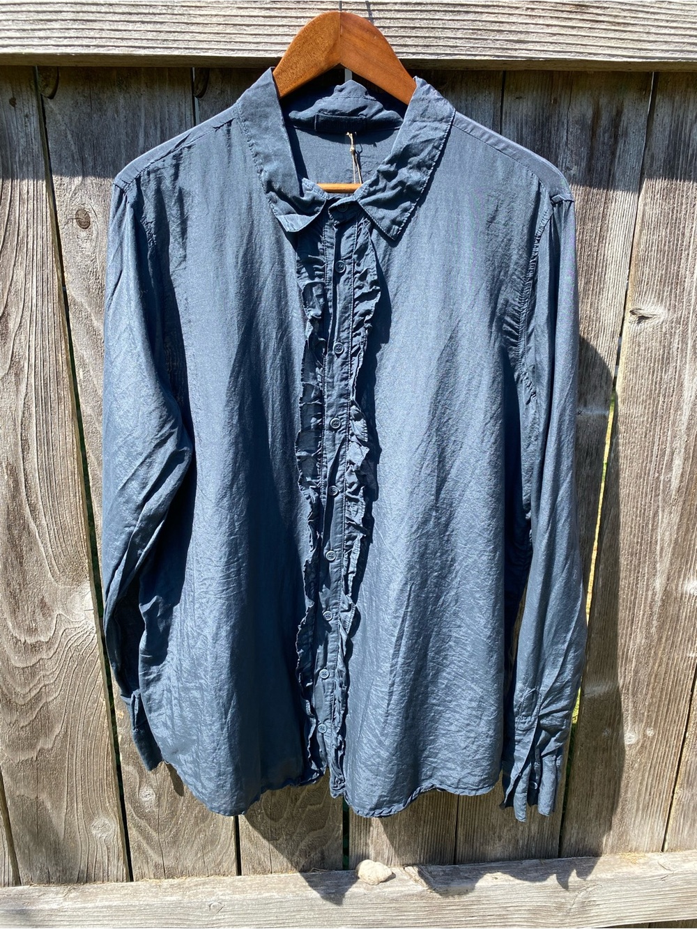 CP SHADES NWT XL RUFFLE SILK COTTON SHIRT INK BLUE
